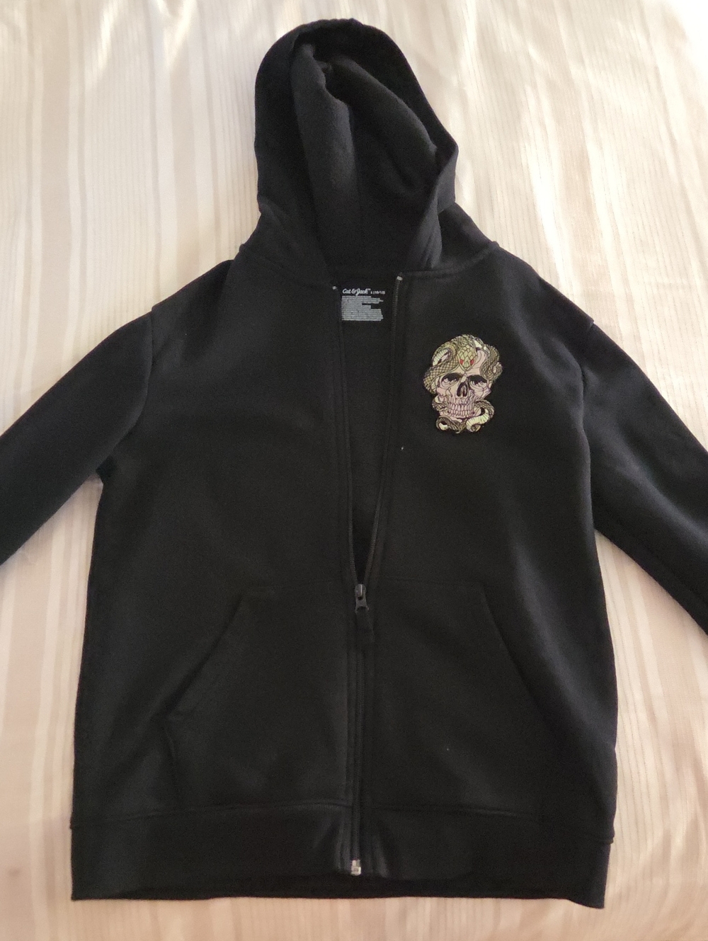 Cat & Jack Black Kids Zip Hoodie with Skull Patch